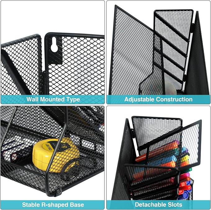 Jakyitvi Adjustable 5 Tiers Wall File Organizer Metal Hanging Holder Black | 5 - Image 2