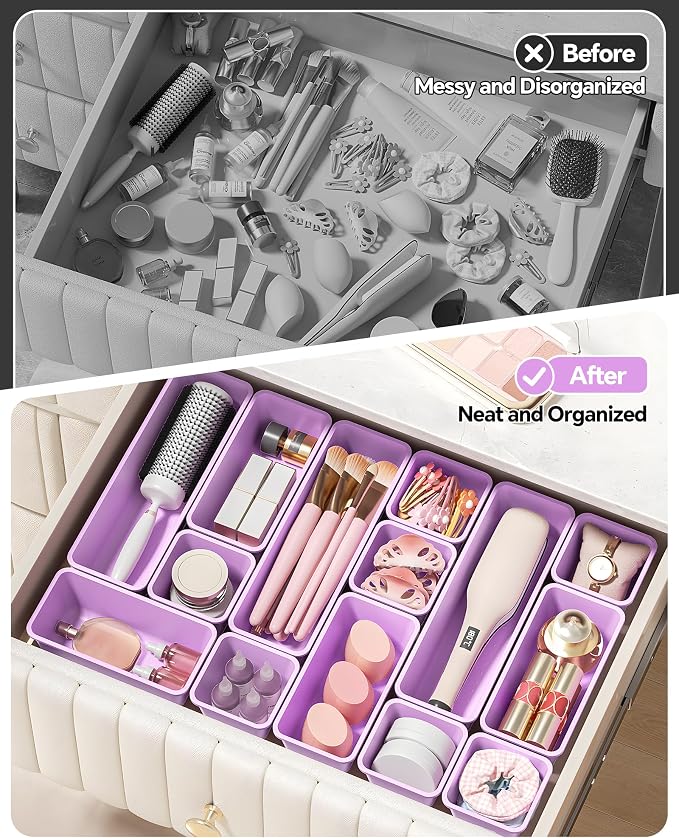 Canfanni 13 Pack Plastic Drawer Organizers Set, 3 Sizes Desk Drawer Organizer - Image 4