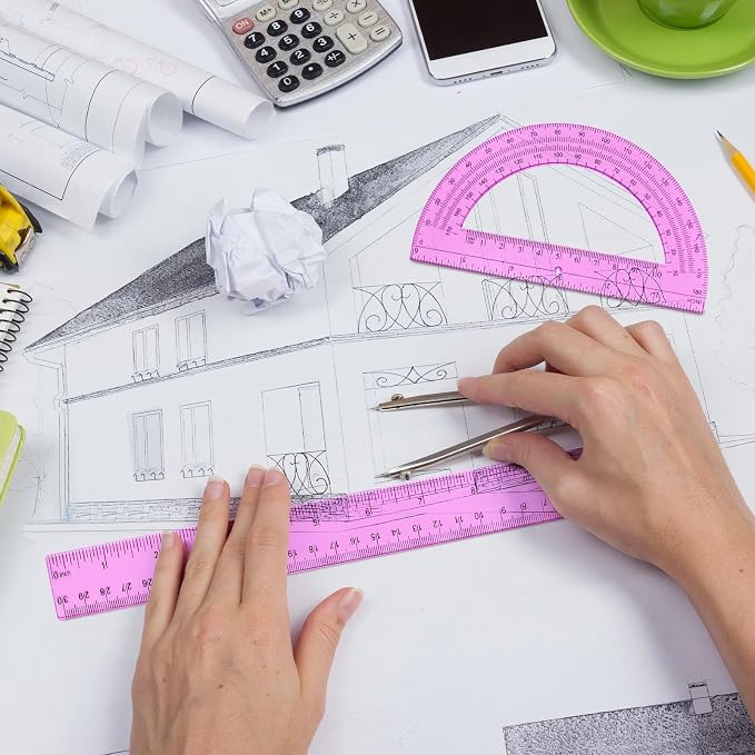 Zonon 2 Pcs 12 Inch Clear Ruler and 6 Inch Plastic Protractor Set, Dual Scale - Image 7