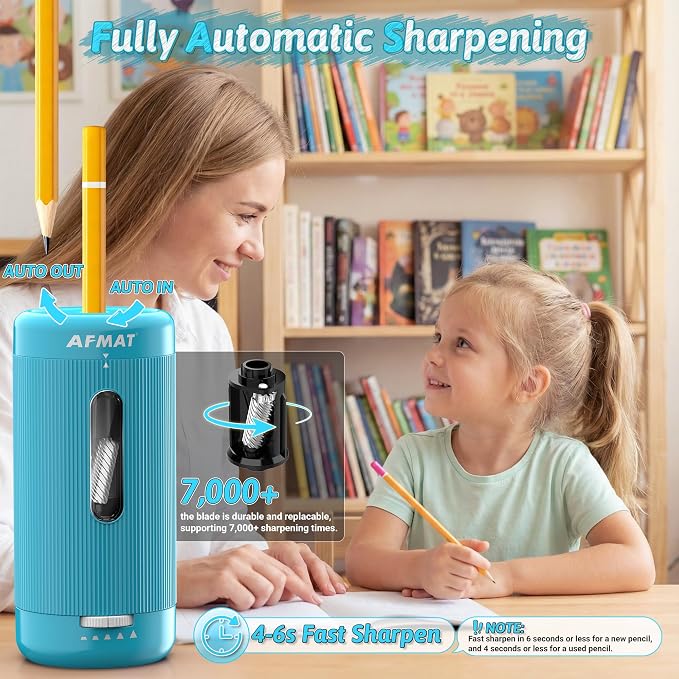 AFMAT Electric Pencil Sharpener, Auto in & Out, 5 Nibs, 7K+ Uses, Fully - Image 2