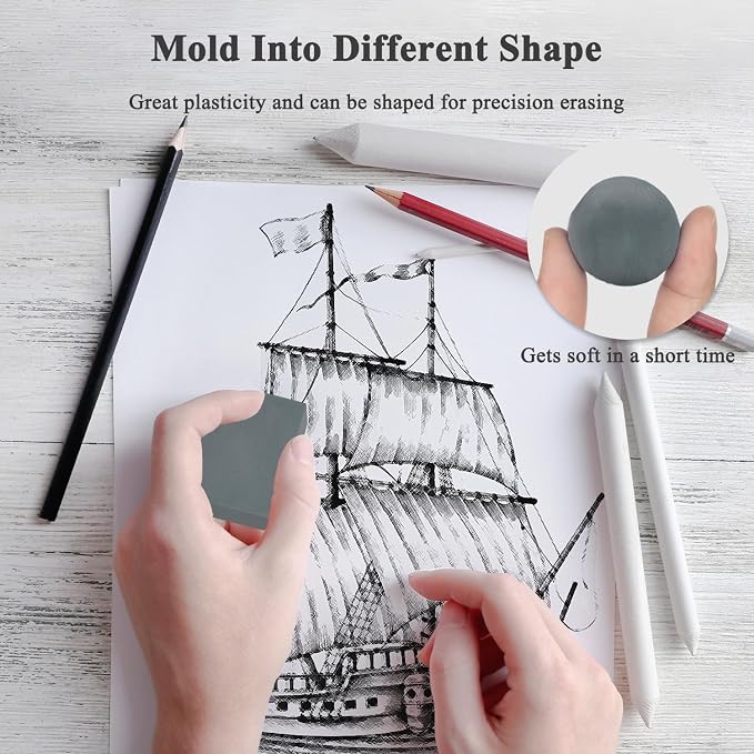 Kneaded Eraser for Artists, Soft Kneadable Eraser for Drawing, Moldable Rubber - Image 4