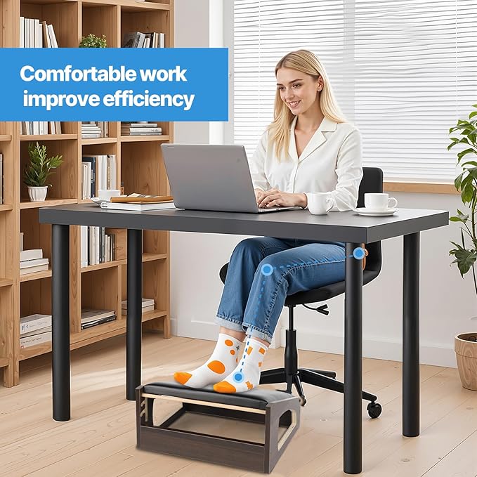 Ergonomic Foot Rest, 4 Adjustable Height Foot Stool,Footrest Under Desk， Soft Cushions, Foot Rest Office,Improving Posture, Promoting Blood Circulation（Espresso）-DeskLoop Office
