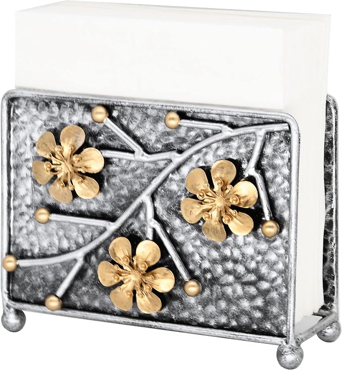 OwlGift Sakura Napkin Holder, Cherry Blossom Design Metal Freestanding Tissue - Image 3