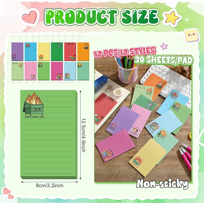 12 Pack Funny Notepads, 5x3 Inches Sarcastic Note Pads Memo Fun Office Gifts - Image 2