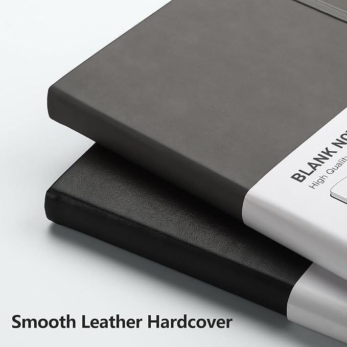 RETTACY Blank Journal Notebook, 192 Pages, A5 Medium Size (5.7'' x 8.3''), Leather Hardcover, 100 GSM Thick Paper, for Sketching, Drawing, Painting (Gray)-DeskLoop Office