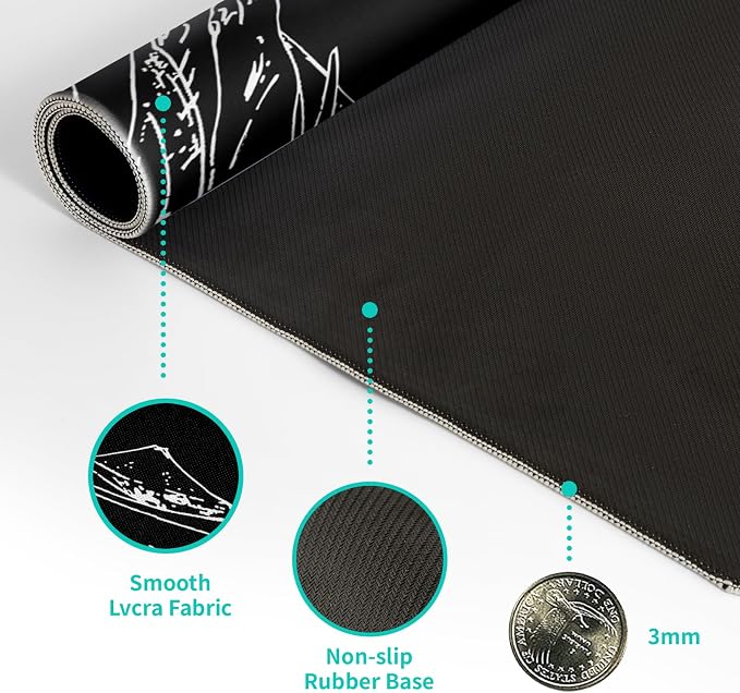 Japanese Sea Wave Gaming Mouse Pad 27.6x11.8 Inch Anime Black Large Mousepad - Image 8
