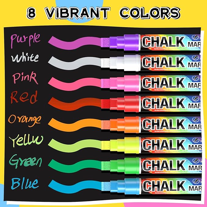Jumbo Chalk Window Markers for Cars Glass Washable: 8 Colors Liquid Chalk Markers Pen with 10mm Wide Tip, Chalkboard Marker, Window Paint Marker for Car Window, Blackboard, Auto Windshield Decorations-DeskLoop Office