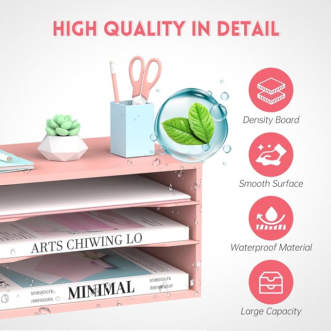 SUPEASY Wood Desk Organizer, 3 Tier Paper File Organizer - Image 4
