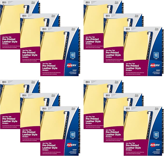 Avery Jan-Dec Dividers for 3 Ring Binders, 12 Tabs/Set, Pre-Printed Black by Avery