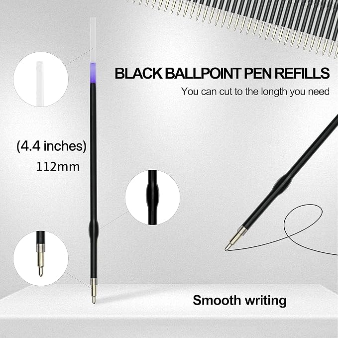 Linbsunne 50 Pieces Ballpoint Refills Medium Point 1mm Black Ink Replaceable - Image 2
