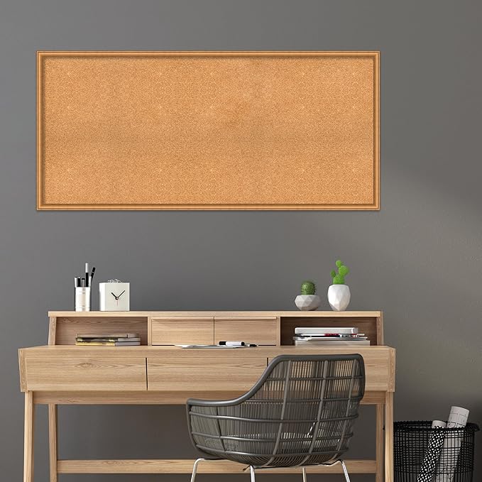 Amanti Art Natural Cork Board for Wall, 28x60 Vision Board with Bronze Frame, Oversize Corkboard Office Decor for Home Organization, Casual Corkboard Pinboard to Display Items for Home Organization-DeskLoop Office