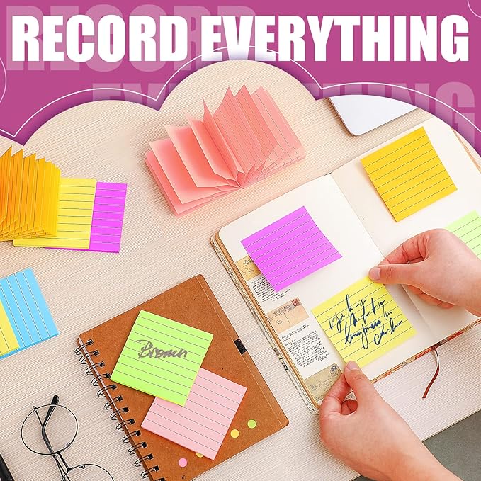 24 Pack Pop Up Sticky Notes 3 x 3 Refills 1200 Sheets Colored Sticky Notes Self Adhesive Memo Pads for Home Office Supplies(Dark Color, Line)-DeskLoop Office