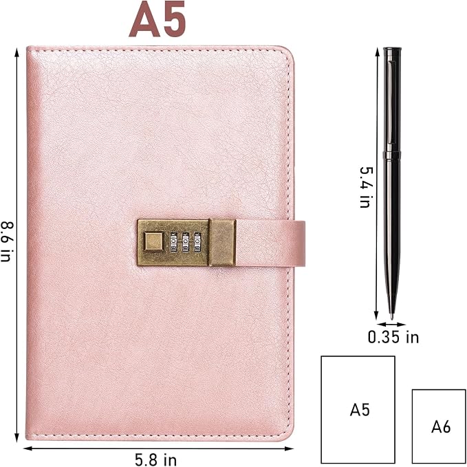 WEMATE Diary with Lock, A5 PU Leather Journal with Lock 240 Pages, Vintage - Image 7