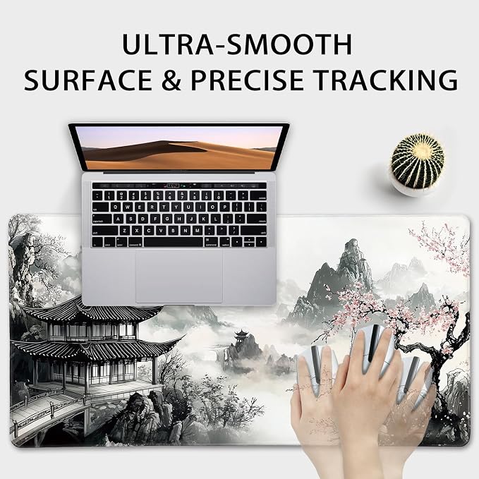 Japanese Black and White Cherry Blossoms Large Gaming Mouse Pad 31.5"x15.7"｜XXL - Image 5