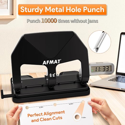AFMAT Heavy Duty 3 Hole Punch, 50-Sheet Capacity, 50% Reduced Effort Three Hole - Image 4