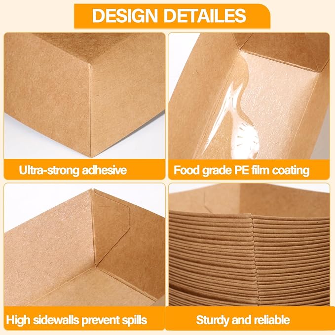 2lb Paper Food Boats, Kraft Paper Food Nacho Trays Disposable Take Out Food - Image 4