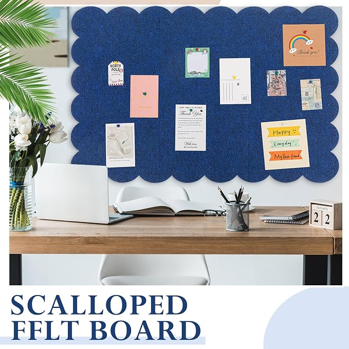 Mooliwe Scalloped Felt Bulletin Board 72 x 48 Inches Foldable Dark Blue Pin - Image 5