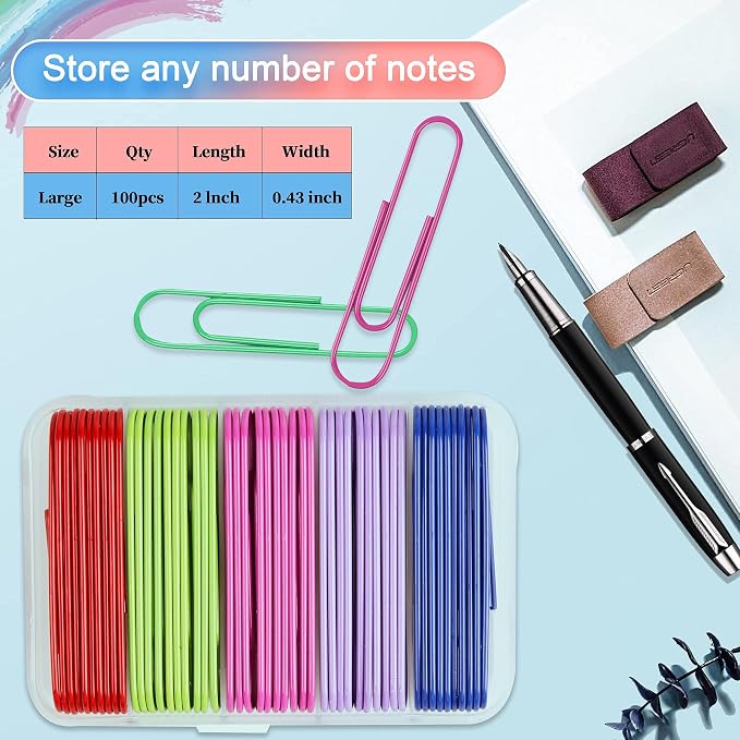 100 PCS Large Multicolored Stainless Steel Paper Clips, Environmentally Friendly - Image 3