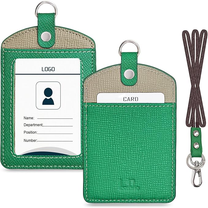 Badge Holder: Boshiho Cowhide Leather ID Badge Card Holder by boshiho