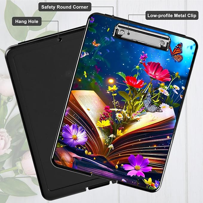 Book Flower A4 Clipboard with Storage Pen Holder, Clipboards Organizer Nursing - Image 5