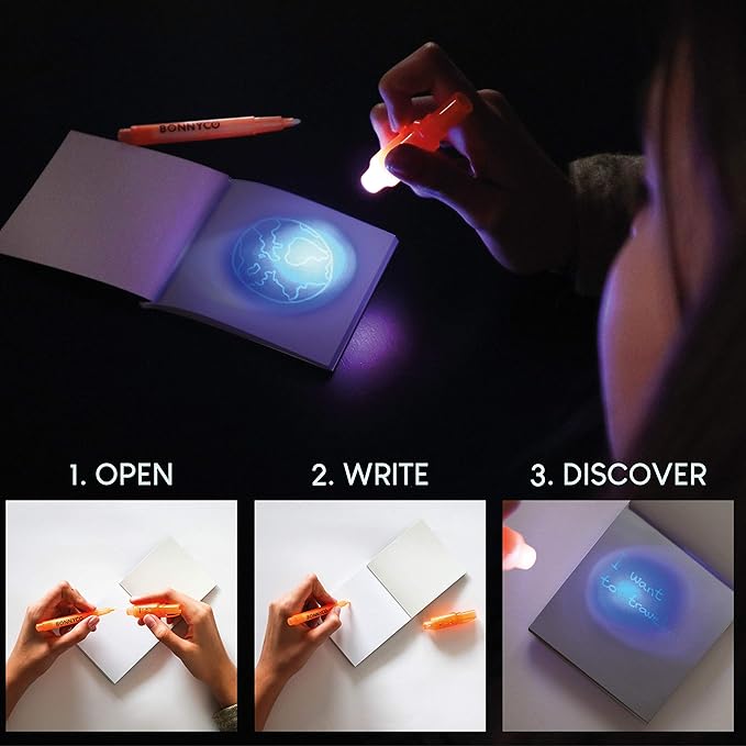 BONNYCO Invisible Ink Pen and Notebook, Pack of 32 Party Favors for Kids Birthday | Spy Pen Party Supplies, Pinata Stuffers, Prizes for Kids | Magic Pen Birthday Party Favors, Prizes for Students-DeskLoop Office
