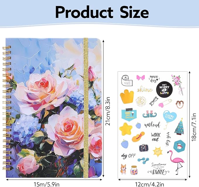 Lined Spiral Notebook, 140 Pages College Ruled Journal for Women A5 Journaling Notebooks for Work & Note Taking Perfect for Men Women Office Home School, 5.9" x 8.3"-Pink Flower-DeskLoop Office