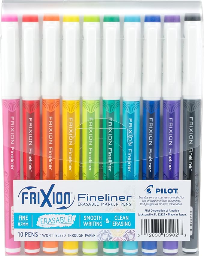 Pilot FriXion Fineliner Erasable Marker Pens, Fine Point 0.7 mm, Classic Colors by PilotCorporationofAmerica