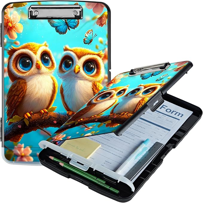 Owl Blue A4 Clipboard with Storage Pen Holder, Clipboards Organizer Nursing by Unknown