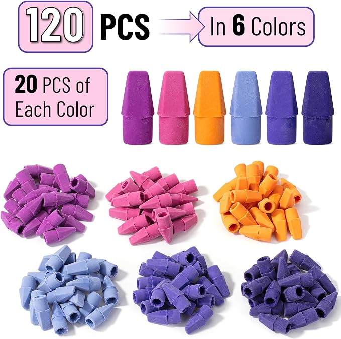 Mr. Pen- Pencil Top Erasers, 120 Pack, 6 Different Twilight Pulse Colors | - Image 2