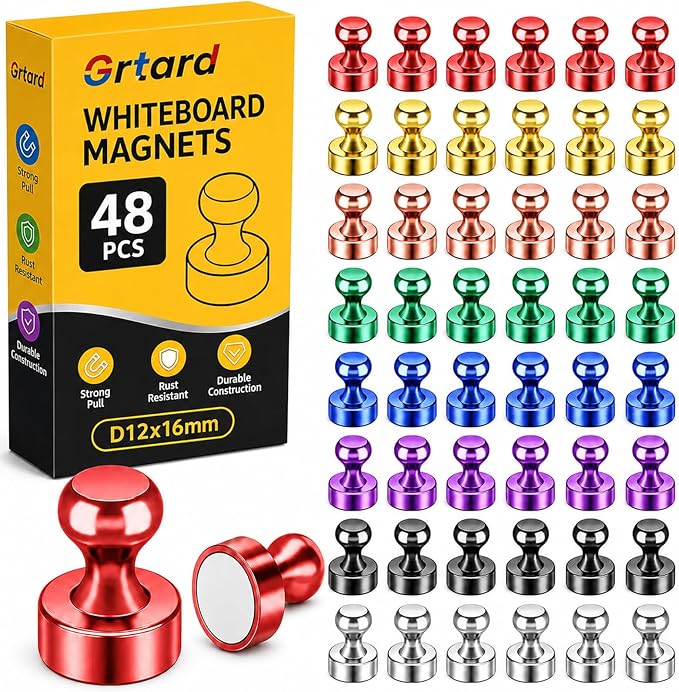Grtard 48 Pack Colorful Magnetic Push Pins, Fridge Magnets by Grtard