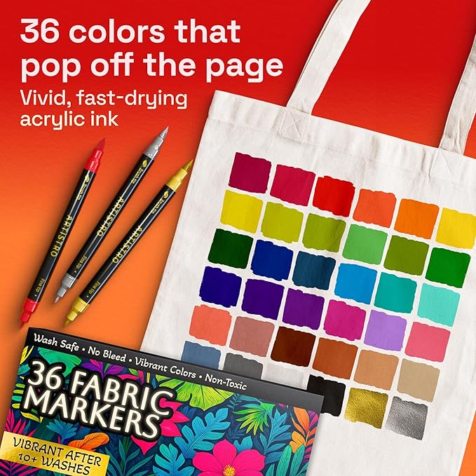 ARTISTRO 36 Fabric Markers for Clothes and Textiles – Permanent No-Bleed Fabric - Image 3