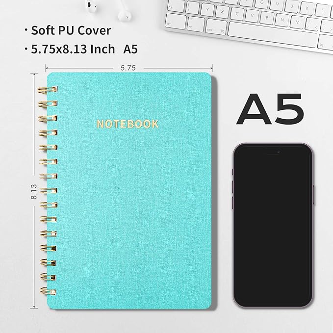 Lined Spiral Notebook College Ruled A5 Journal Book for Note Taking, 160 Pages Writing Journal for Office and Home School Supplies 5.75x8.125 inch - MintGreen-DeskLoop Office