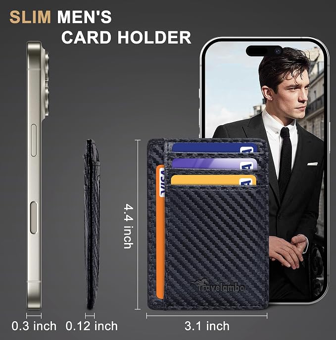 Travelambo Slim Wallet Front Pocket Minimalist Leather RFID Blocking Medium Size - Image 6