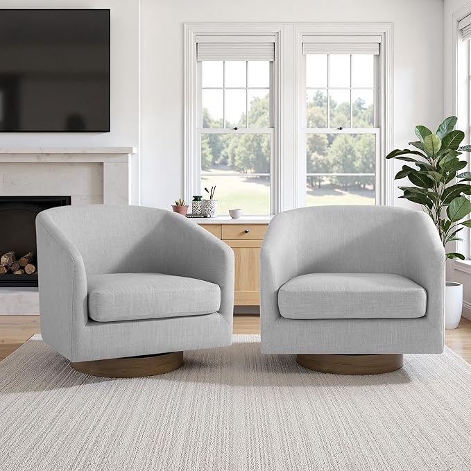 UIXE Swivel Accent Chairs Set of 2, Fabric Upholstered Barrel Chair for Living Room, Comfy Round Armchair Single Sofa Bedroom Reading Seat - 31" W, Light Gray-DeskLoop Office