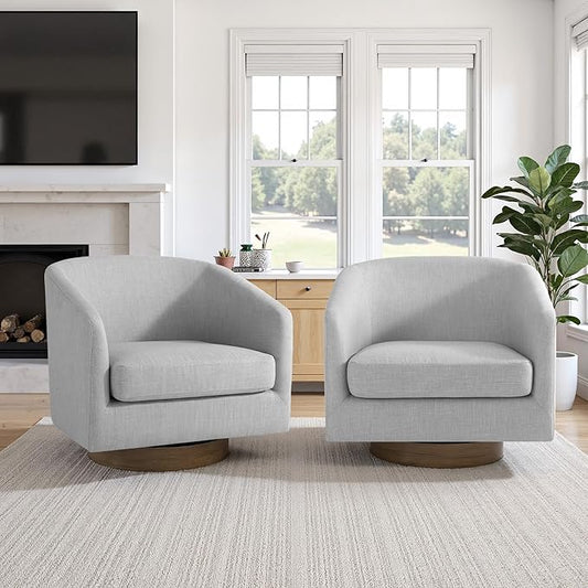 UIXE Swivel Accent Chairs Set of 2, Fabric Upholstered Barrel Chair for Living Room, Comfy Round Armchair Single Sofa Bedroom Reading Seat - 31" W, Light Gray-DeskLoop Office