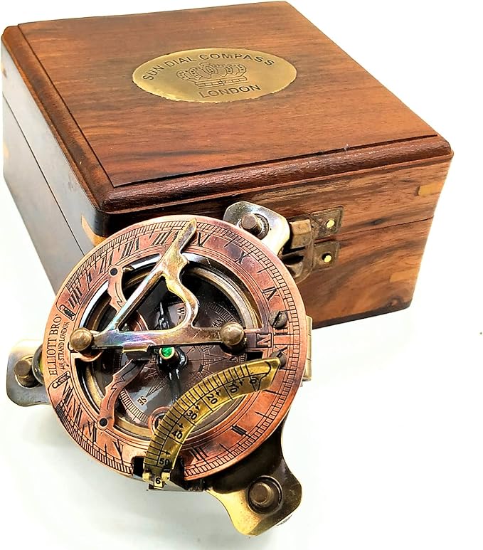 Sundial Compass, Vintage Marine West London Antique 2.5" Brass Sundial Compass Nautical Decor Big Brass Triangle Sundial Compass with Adjustable Screw Legs