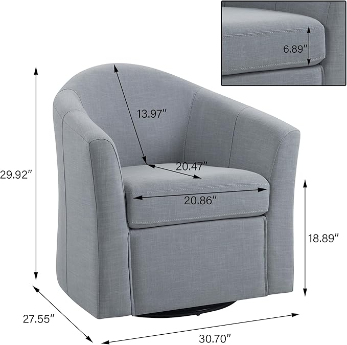 UIXE 360° Swivel Barrel Accent Chairs Set of 2, Modern Round Arm Chair Upholstered Club Armchair, Single Sofa Seating in Fabric for Living Room, Bedroom (Pebble Grey)-DeskLoop Office
