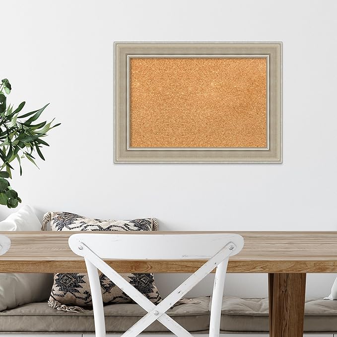 Amanti Art Natural Cork Board for Wall, 16x22 Vision Board with Silver Wood Frame, Small Corkboard Office Decor for Home Organization, Modern Corkboard Pinboard to Display Items for Home Organization-DeskLoop Office