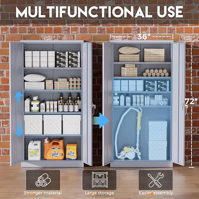 Greenvelly Metal Storage Cabinet with Doors, 72" Lockable Steel Garage Storage Cabinet with Shelves, Dark Grey 36" W x 18" D-DeskLoop Office
