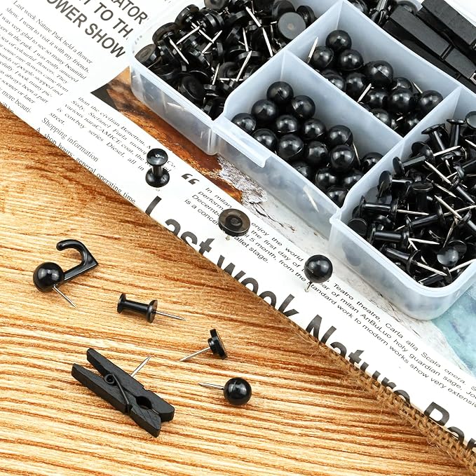 260 Pcs Push Pins Set 5 Styles Black Thumb Tacks Cute Push Pins - Image 7