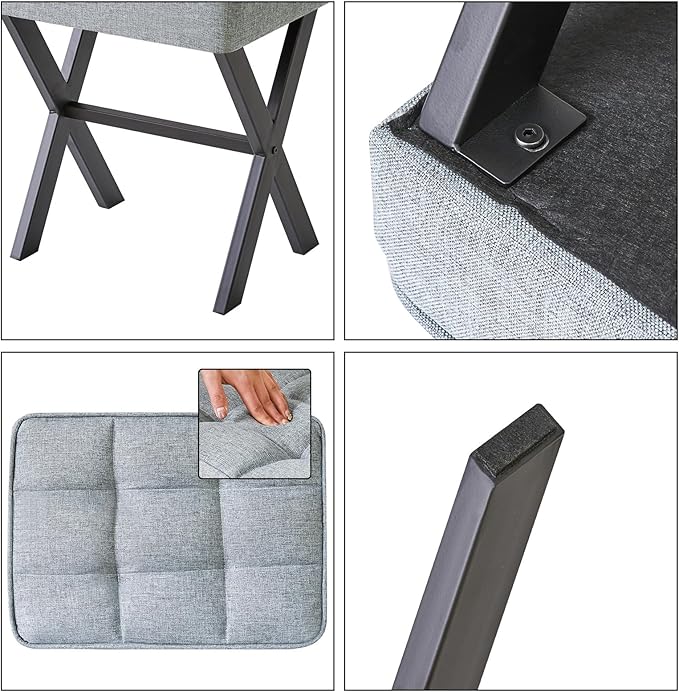 IBUYKE Square Makeup Stool with X-Leg Foot Rest, Linen Footrest, Ottoman Seat, Multi-Use as Small Side Table, for Bedroom, Living Room, Blue Gray LG-70L-DeskLoop Office