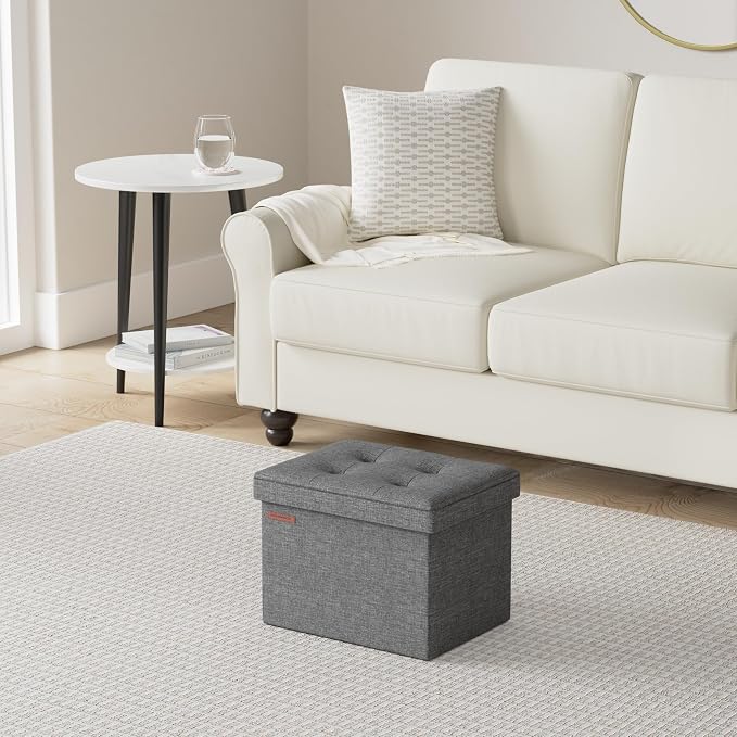 SONGMICS Small Folding Storage Ottoman, Foot Rest Stool, Cube Footrest - Image 2