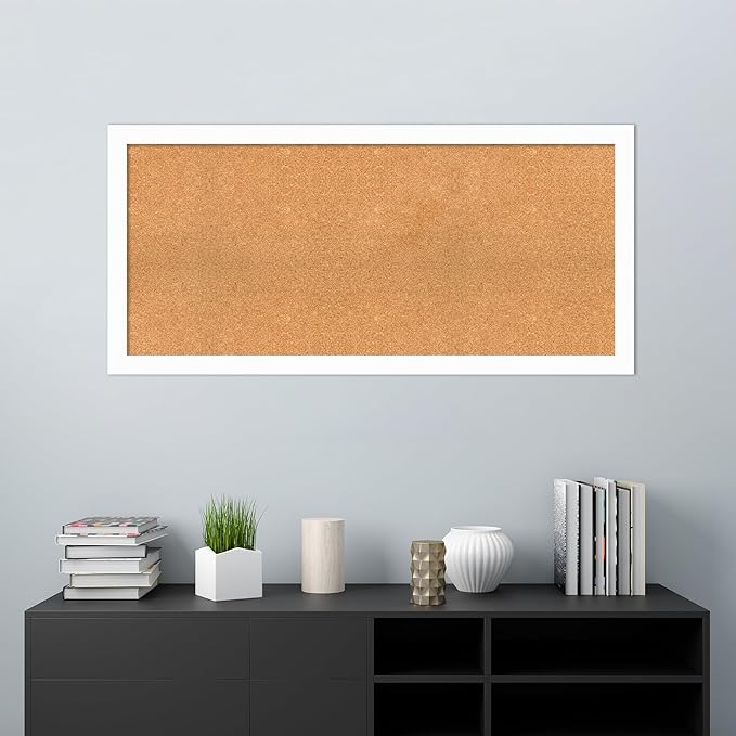 Amanti Art Natural Cork Board for Wall, 25x53 Vision Board with White Frame, Oversize Corkboard Office Decor for Home Organization, Casual Corkboard Pinboard to Display Items for Home Organization in-DeskLoop Office