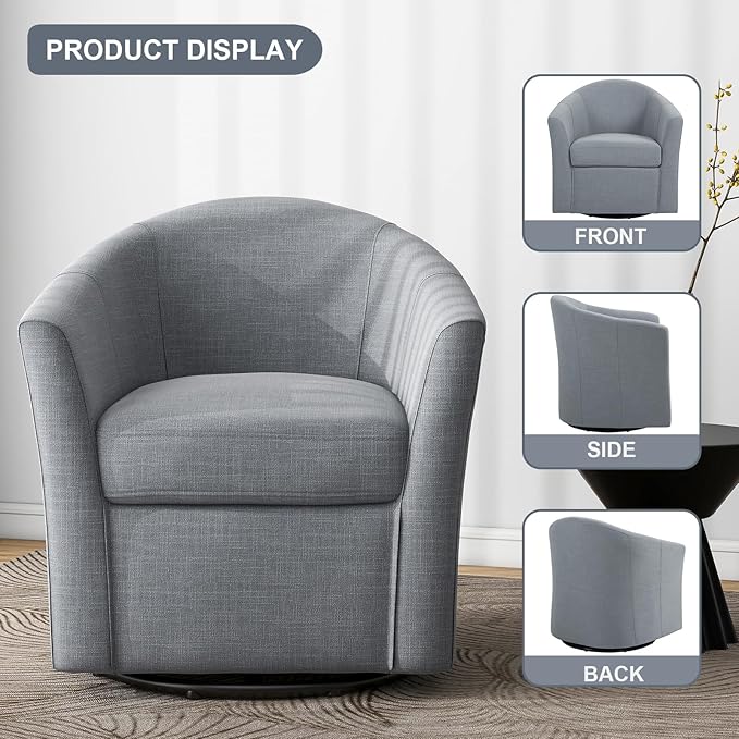 UIXE 360° Swivel Barrel Accent Chairs Set of 2, Modern Round Arm Chair Upholstered Club Armchair, Single Sofa Seating in Fabric for Living Room, Bedroom (Pebble Grey)-DeskLoop Office