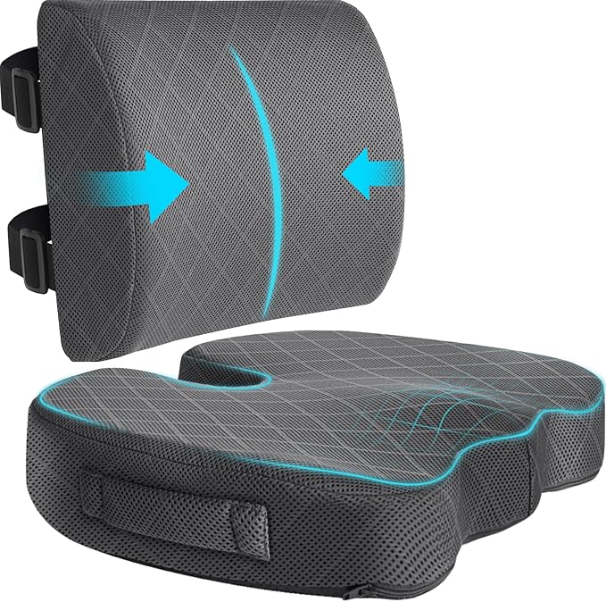 TushGuard Office Chair Cushions with Handles, Back&Seat Cushion, Sciatica & Back Coccyx Tailbone Discomfort Easing Chair Pad, Memory Foam Lumbar Support Pillow for Gaming, Desk, Wheelchair, Car(Grey)-DeskLoop Office