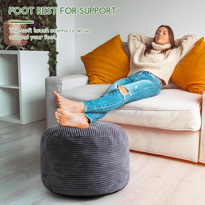 HIGOGOGO Round Stuffed Pouf Ottoman, Corduroy Poufs - Image 5