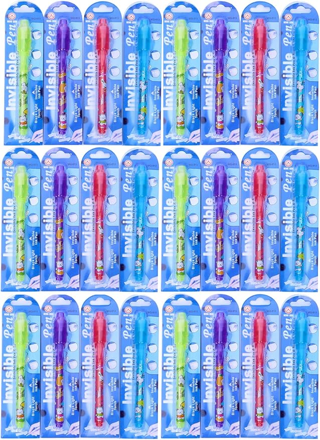 Invisible Ink Pen 24Pcs Spy Pen with UV Light Magic Marker Kid Pens for Secret Message and Birthday Party,Writing Secret Message for Easter Day Halloween Christmas Party Bag Gift-DeskLoop Office