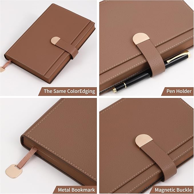 Textured Hardcover Lined Journal for Women Men Magnetic Buckle A5 Leather Journal Notebook with Gift Box 300 Pages 67 lb./100 gsm Paper College Ruled Journaling Notebook for Writing Work School Daily Diary-DeskLoop Office