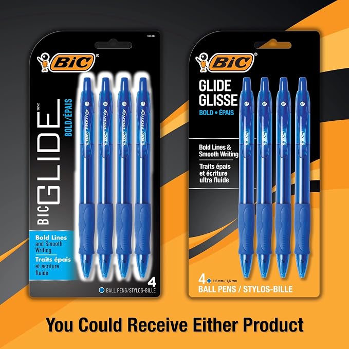 BIC Glide Bold Blue Ballpoint Pens, Bold Point, 4-Count Pack, Retractable - Image 4