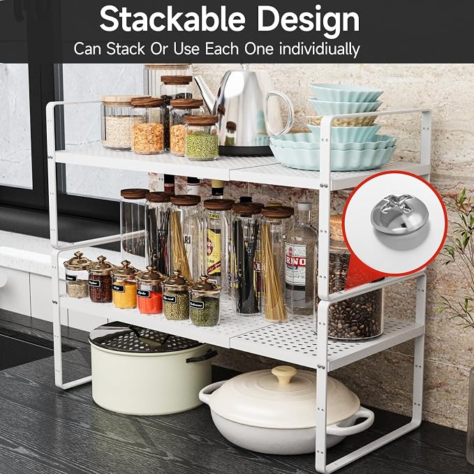 jkxoo Expandable Cabinet Countertop Shelves 16.5-27’’L, Adjustable Metal Spice - Image 5